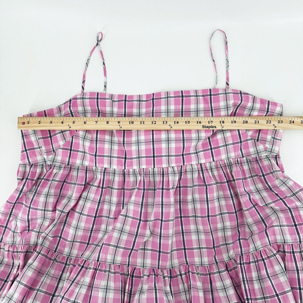 J Crew Women Plaid Midi Dress Size 24 Poplin Tiered Preppy Old Money Resort Pink - Picture 7 of 8